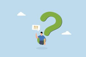determination businessman comes out of question mark to answer question. vector