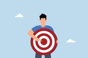 businessman with archer target pointing at bullseye. vector