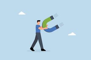 businessman with a high powered magnet to attract all interests. vector