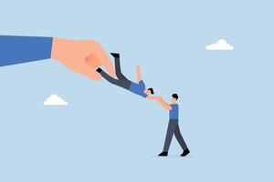 large company struggles with current employer dragging business candidate out of control. vector