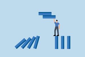 businessman company manager remove dominoes to stop domino effect of collapse. vector