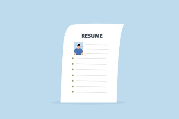 CV with photo of reclining Pinocchio with long nosed businessman.