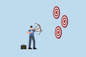businessman aims several arrows at three targets vector