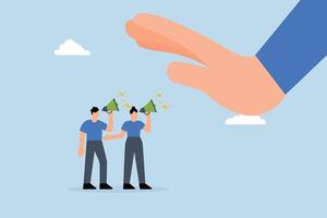 employees of company shout big negative hand to managers with megaphone. vector
