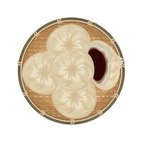 Illustration Logo Clipart Top View Jjinppang Mandu Steamed Bun with Red Bean Paste vector