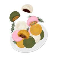Illustration Logo Clipart Levitation Hoppang or Jjinppang Steamed Bun with Red Bean Paste and Meat vector