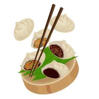 Illustration Logo Clipart Levitation Steamed bun Korean pao or Hoppang Jjinppang Mandu vector