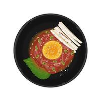 Illustration Logo Clipart Top View Yukhoe Korean Beef Tartare vector