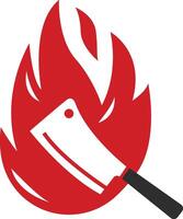 A logo in the form of a silhouette of a meat cleaver and fire is suitable for a restaurant logo. vector