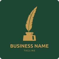 Logo for a notary in the form of a monochrome illustration of ink and a feather pen vector