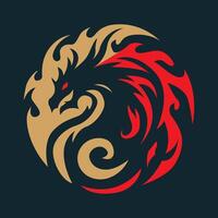 The logo is a dragon silhouette with 2 colors red and gold. vector