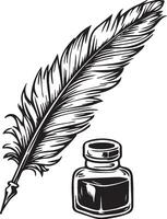 Illustration of bird feathers and black ink in monochrome style vector