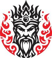 Illustration of a king's head with fire elements in silhouette style vector
