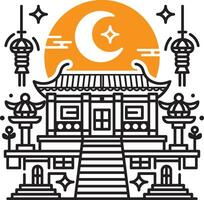 Illustration of a Chinese temple or house of worship in outline style vector