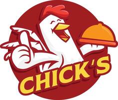 Illustration of a chicken carrying a food tray is suitable for a restaurant logo with a chicken-based menu. vector