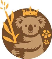 Illustration of a logo in the form of a koala wearing a crown with floral elements vector