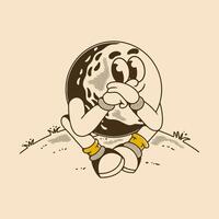 Retro Cartoon Golf Ball Character Sitting In Deep Thoughts vector