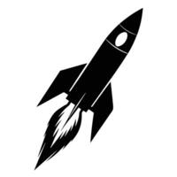 Stylized black rocket ascending with fiery exhaust space launch vector