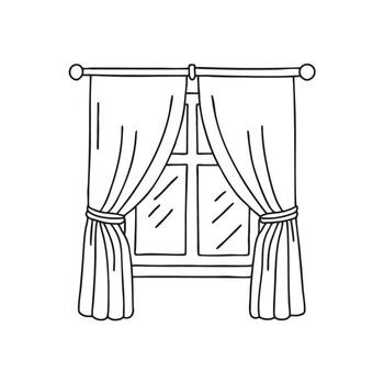 A string tied curtain pulled upward by the window vector