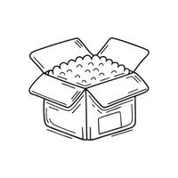An open cardboard box revealing bubble wrap lining vector