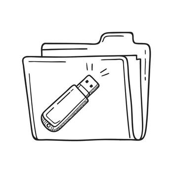 A USB flash drive resting on a labeled documents folder vector