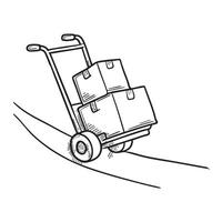 A load of boxes transported uphill on a hand pulled cart vector