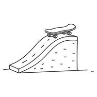 A skateboard sitting below an upward sloped ramp vector