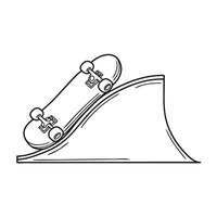 A skateboard parked at the bottom end of a steep ramp vector