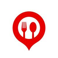 location pin and food cutlery icon illustration red vector