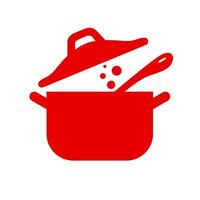Pot with lid and steam symbol. Kitchen saucepan icon. Cooking, food sign vector