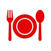 Plate Fork and Knife for decoration restoran menu in simple linear style. sign or banner cafe. Editable stroke. vector