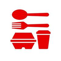 Disposable plastic tableware line icon. linear style sign for mobile concept and web design. Disposable cup, plate, fork, spoon outline icon. red vector