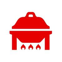 chafing dish with a partially lid icon red, black vector