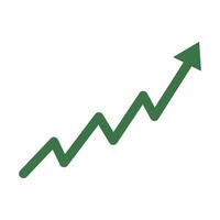 green arrow rising up. Stock market. Increasing graph. Flat cartoon style element vector