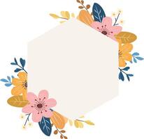 Floral hexagon frame decoration vector