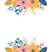 Elegant Pastel Wildflower Frame with Leaves for Invitations and Greeting Cards vector
