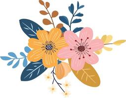 Soft Pastel Wildflowers Bouquet with Leaves for Cards and Event Invitations vector