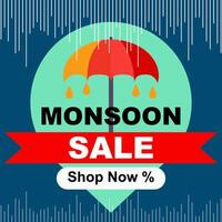 Colorful monsoon sale banner adorned with raindrop motifs. vector