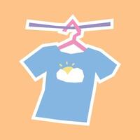 Blue T Shirt Hanging on Hanger sticker in cutout style and flat pastel tone color vector