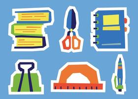 Flat Color School Stationery Sticker Set With Cut Out Style vector