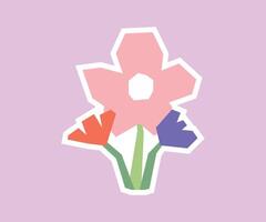 Blooming Flower Sticker with Flat Soft Color Palette in Cutout Style vector