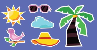 Flat Color Summer Vacation Element Sticker Set with Soft Color in Cutout Style vector