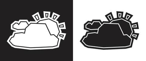 Sun Behind Cloud Icon in Black Filled and White Filled Cutout Style vector