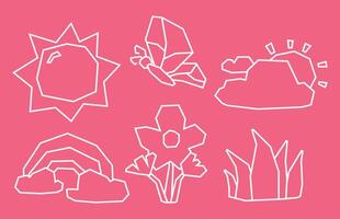 Minimal White Line Whimsical Nature and Weather Elements Icon Set in Cutout Style vector