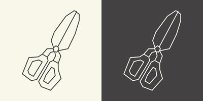 Scissors Icon in Black Line Art and White Line Art Cutout Style vector