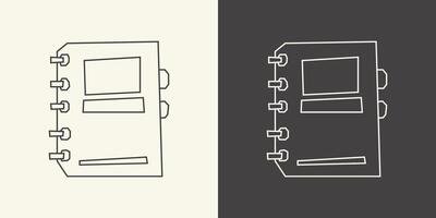 Notebook Icon in Black Line Art and White Line Art Cutout Style vector