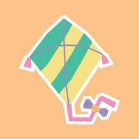 Diamond Kite Flying sticker in cutout style and flat pastel tone color vector