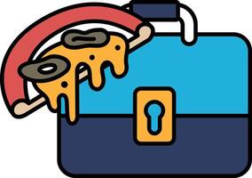 A blue briefcase with a slice of pizza on top of it vector