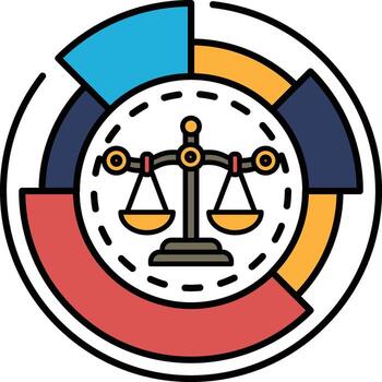 A graphic of a scale with a red, yellow, and blue circle around it vector
