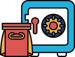 A blue and red box with a red handle sits next to a blue and red safe vector